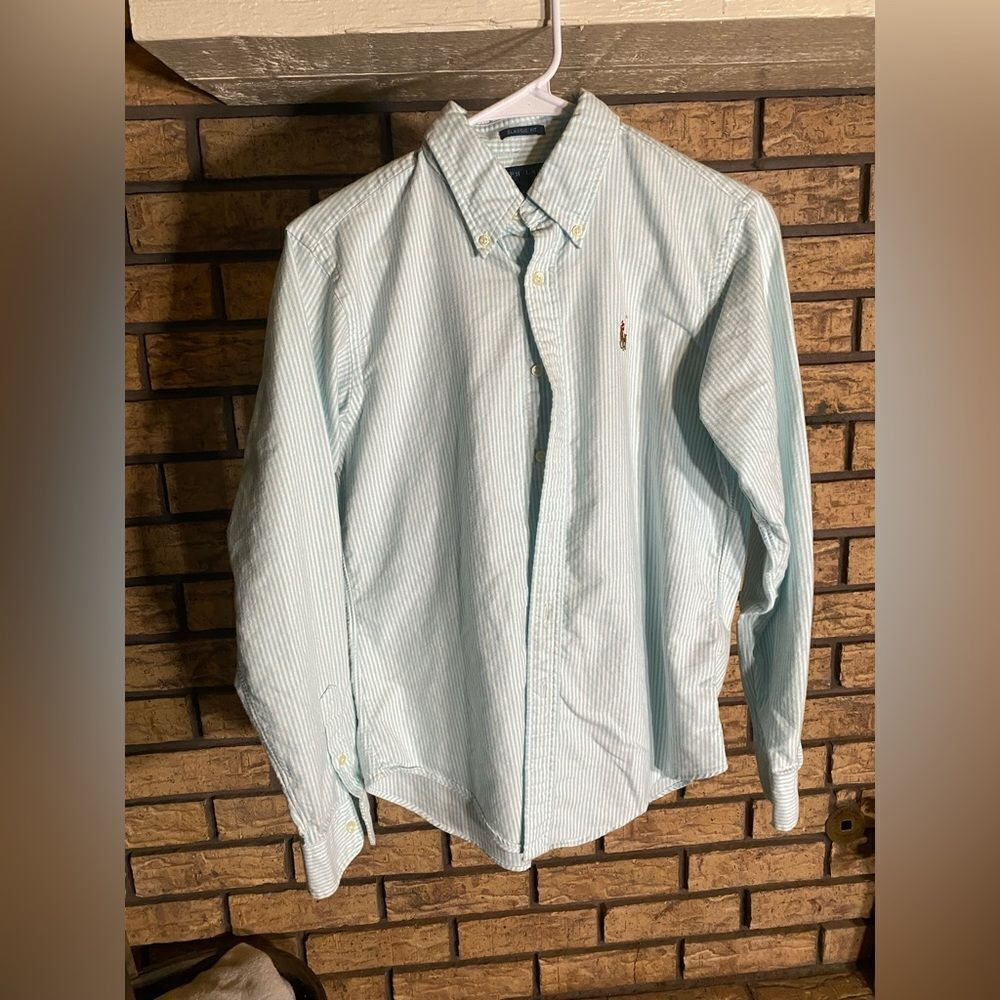 Ralph Lauren blue white striped button down‎